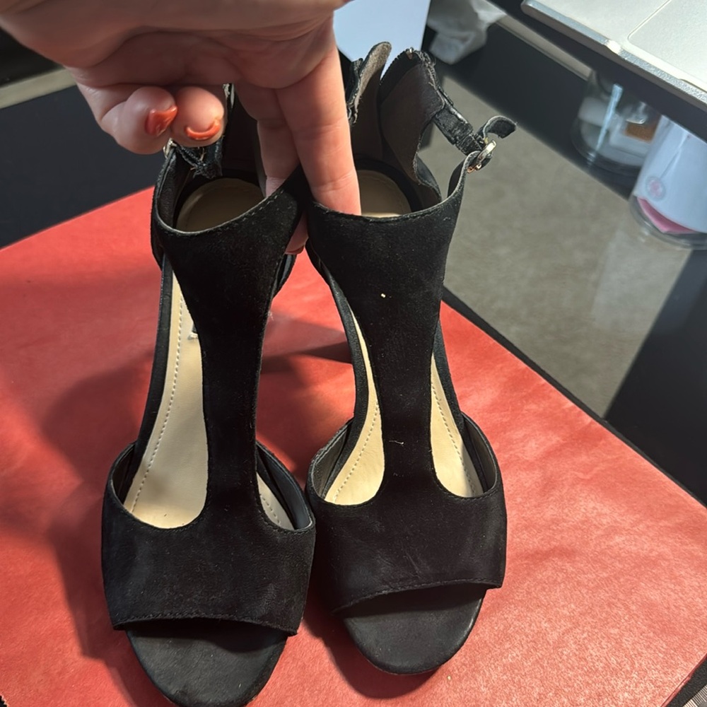 DKNY black suede heels size 7
